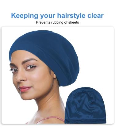 Bonnet doubl soyeux pour cheveux boucl s et tresses qui restent en place toute la nuit Bleu Marine - Buy Online on GoSupps.com