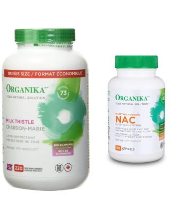 Organika Milk Thistle 250 Mg 220 vcaps + Organika NAC (N-Acetyl-L-Cysteine) 500mg 90 caps Bundle 220 Count (Pack of 1) Seed + Levels 90 caps