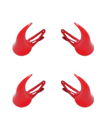 GSHLLO 4 PCS Red Demon Devil Horns Hair Clip Hairpins Barrette Halloween Headwear for Party Decoration