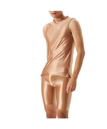 Slip men sexy glossy suit for men sexy silky transparent pants and vest suit bodybuilding.Christmas slip coffee m