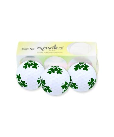 Navika Golf Balls - Shamrock Good Luck Clover Print on White Golf Balls Sleeve of 3 Golf Balls | St. Patrick's Day Golf Gift