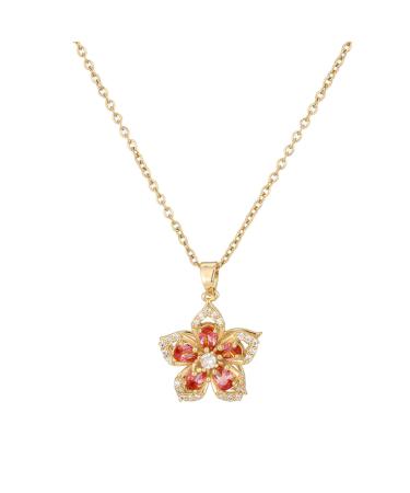 Southjieling girls' heart necklace with rotating bauhinia-zircon flower female temperament collarbone chain Korean adjustable necklace