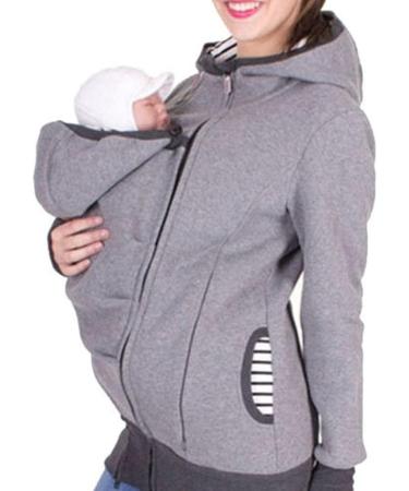 SouiWuzi Baby Carrier Hoodie Maternity Kangaroo Jacket Coat Sweatshirt - Gray - Buy Online on GoSupps.com