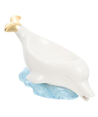 STOBAZA Dolphin Soap Dish Soapdish Soap Stand Soap Storage Rack Home Decor Bar Soap Holder Light House Decorations for Home Shower Soap Bath Sponges for Shower White Ceramics Box Animal White 22X14.5X10.5CM