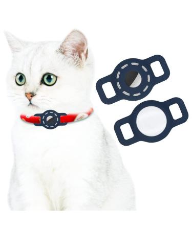AirTag Silicone Case for Dog Collar Adjustable Portable AirTag GPS Finder Case for Cat Dog Collar 2 Pack (Dark Blue)