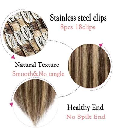Real Remy Clip In Hair Extensions 8PCs - 40cm Medium Brown/Dark Blonde - 90g Smooth Quality - Buy Online on GoSupps.com