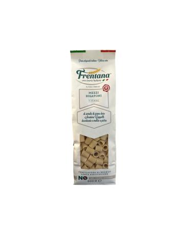 FRENTANA SRL FRENTANA Half rigatoni from Cappelli durum wheat semolina bronze drawn slowly dried Italian pasta traditionally made package of 12 x 500gr