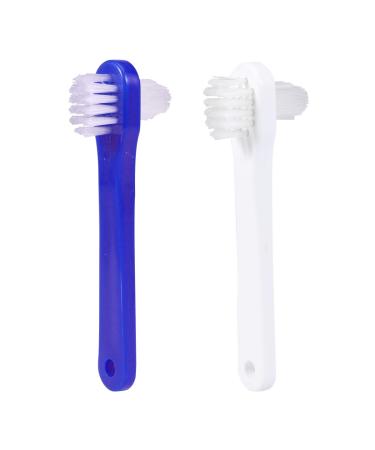 SUPVOX 2PCS false teeth brushes two-side t-shape denture toothbrush (white+blue)