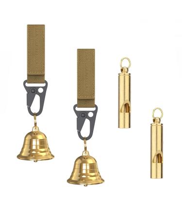 kcrygogo Solid Brass 1.5" Loud Bear Bells for Hikers,with Silencer and Emergency Whistle for Hiking, Biking, Fishing, Rock Cimbing (2 Sets)