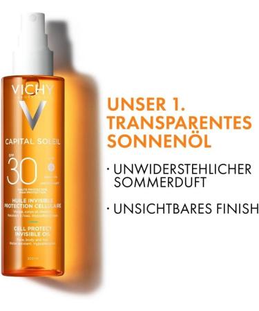 Vichy Capital Soleil Cell Protect Huile Invisible Protection Cellulaire SPF30 Enrichie en Actifs Dermatologiques Protection UVA et UVB Visage Corps Cuir chevelu et Cheveux Parfum 200 ml - Buy Online on GoSupps.com