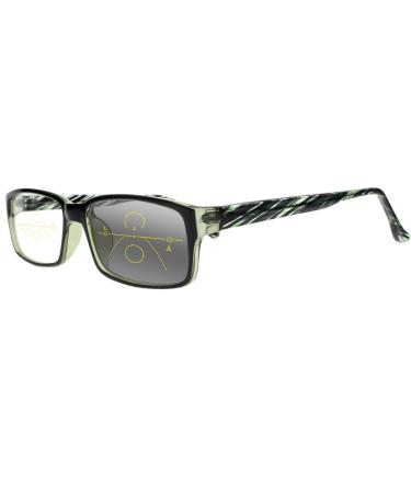 EFLAL Varifocal Near Far Multifocal Progressive Men Women's Business Retro Strip Transition Photochromic Reading Glass Green 2.5 x