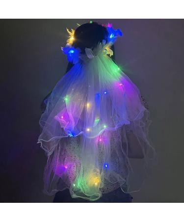 LED Wedding Veil Glowing Feather Headband - Bachelorette Party Bridal Hair Accessories - Buy Online on GoSupps.com