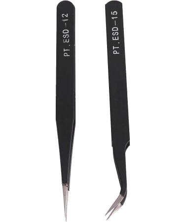 Nail Art Rhinestones Eyelashes Straight & Curved Tweezers Set-Black - Buy Online on GoSupps.com
