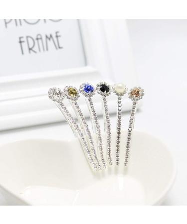 Lurrose 6Pcs Rhinestone Hair Clips Set - Diamond Bobby Pins for Rhinestone Bangs (White Blue Black Champagne Crystal Yellow Pearl) - Stylish Hair Accessories - Buy Online on GoSupps.com