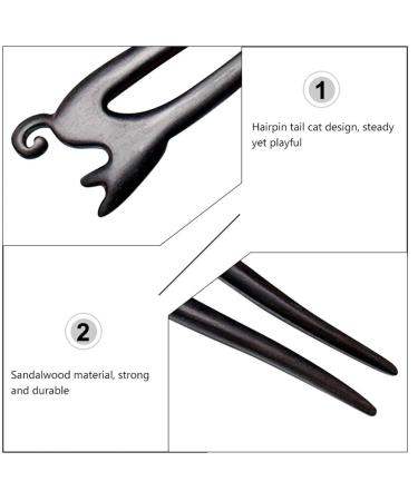 Lurrose Wooden Cat Hair Stick U Shaped for Women - Hair Styling Tool for Japanese Chinese Hanfu Chignon, Black French Hair Pin - Buy Online on GoSupps.com