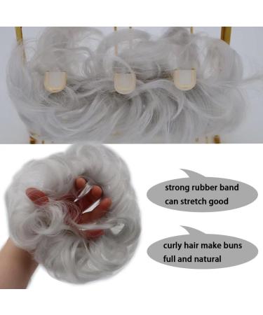 Observe your hair color outdoors! iLUU Women's Curly Messy Bun Hair 2 Piecess Scrunchie Wigs Extensions Silver Color Wavy Synthetic Updo Curly Hair Bun Extension Haipieces - Buy Online on GoSupps.com
