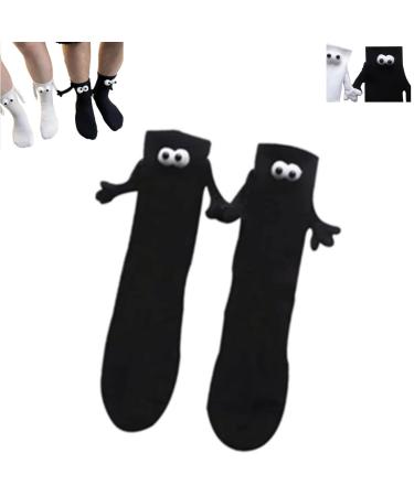 LXINYE Funny Magnetic Suction 3D Doll Couple Socks Magnetic Hand Holding Socks Unisex Holding Hands Sock for Her Him Black