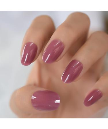 iBeautying Taro Red Semi-Transparent False Nails - UV Gel Finish, Medium Short Round Shape, 24 Nail Kit - Buy Online on GoSupps.com