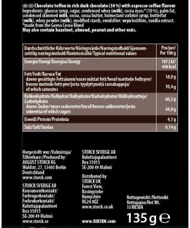 Riesen NEW Dark Chocolate Covered Toffee Espresso Flavour 135 g (Pack of 15) - Buy Online on GoSupps.com