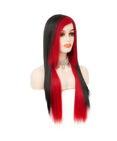 Siudus Red & Black Long Gothic Wig for Women - Heat-Resistant Side Part Cosplay & Halloween - Buy Online on GoSupps.com
