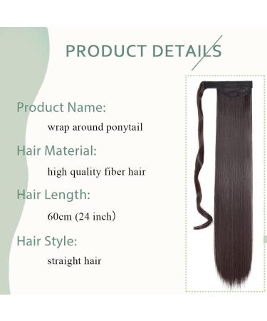 24 Inch Ombre Dark Brown Synthetic Wrap Around Ponytail Extension - Stylish Magic Paste Straight Hair Ponytail - Buy Online on GoSupps.com