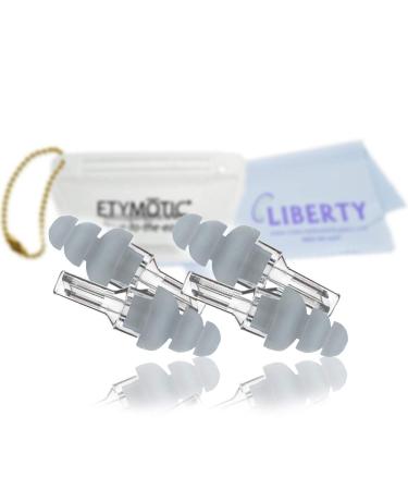 Etymotic Research ER20 Ear Plugs (2 Pair Frost Color Standard Fit) - High Fidelity Noise Reduction - Includes Carrying Case and Liberty Cleaning Cloth