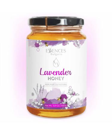 Essences Bulgaria Miel de Lavande Brut 450gr | Go t Incroyable | 100% Pur et Naturel | Sans Additifs | Miel d'Abeille Cru | dulcorant Naturel | Sans OGM | Sans gluten