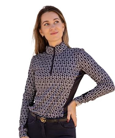 Equestrian Sun Shirt for Women -Ladies Long Sleeve Horseback Riding Base Layer Shirt - English and Dressage Horse Riders Gift Large Black