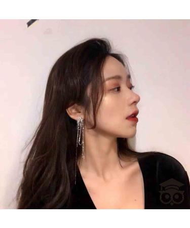 Luxury Rhinestone Tassel Ear Jacket Earrings | Silver Crystal Chain Vintage Jewelry for Women & Girls - Buy Online on GoSupps.com