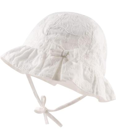 XIAOHAWANG Baby Girl Sun Hat with Embroidered Flowers - Toddler Bucket Hat for Infant Girls (1-2 Years) - Summer Cap in White with Bowknot - Buy Online on GoSupps.com