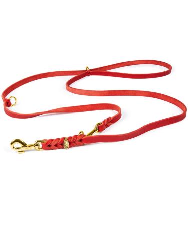 COPCOPET-fat leather line for dogs-3-way adjustable dog leash made of soft leather with carabiners & fittings made of brass-braided leash 100% handmade in Germany (2.80 m x 8mm | red) 2.80 m x 8 mm red