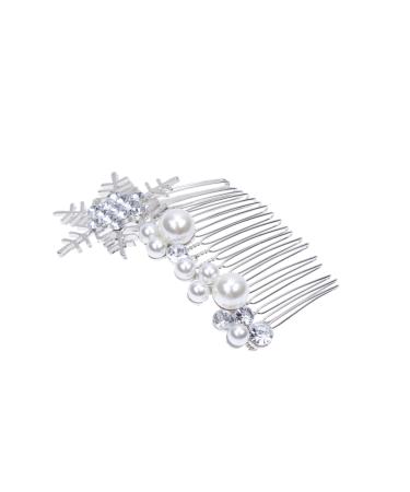 Housoutil 1pc Hair Barrettes Bridal Headpieces for Wedding Xmas Side Comb Pearl Side Comb Xmas Wedding Hair Pin Floral Wedding Pearl Hair Accessories Bride Christmas Slideshow Size 1 Silver