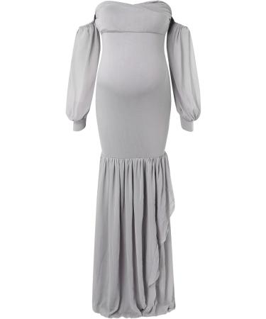 Robe de maternit pour femme - Couleur unie - l gante - En mousseline de soie - paules d nud es - Robe de soir e - Robe longue enceinte - Robe d' t L Gris - Buy Online on GoSupps.com