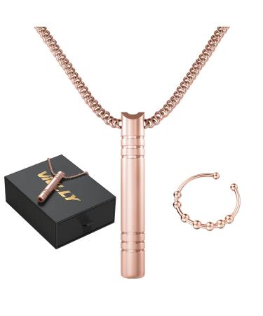 Vivlly Stress Relief Mindful Breathing Necklace for Anxiety, Stress, and Relaxation. Pendant Supports Meditation and Mindfulness Exercises, Soft Tone Frequency, Includes an Anti Anxiety Spinning Ring Rose Gold