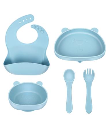 ZS ZHISHANG Baby Weaning Set Baby Bowls Baby Plates Weaning Bowl Silicone Baby Feeding Set Weaning Plate Suction Bowls for Babies Weaning Baby Cutlery Set Baby Gifts Blue-b