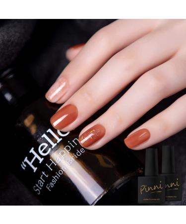 Pinni gel nail polish 2er set transparent glitter + black tea red semi-permanent gel nail polish for soac off uv led manicure nail art nail design gifts for women 5ml/pcs
