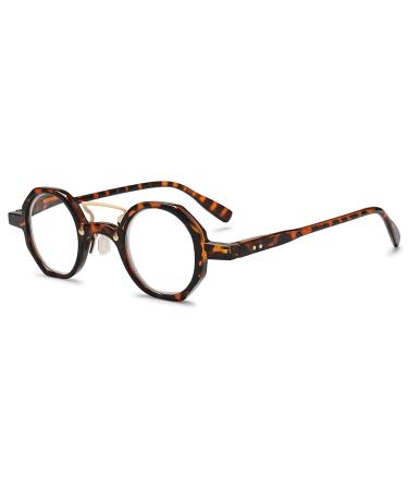 Vevesmundo round retro reading glasses men women plastic Small leopard pattern reading aid visual aid glasses+1.0 +1.5 +2.0 +2.5 +3.5 +4.0 1 piece of shield stick 3.5 x