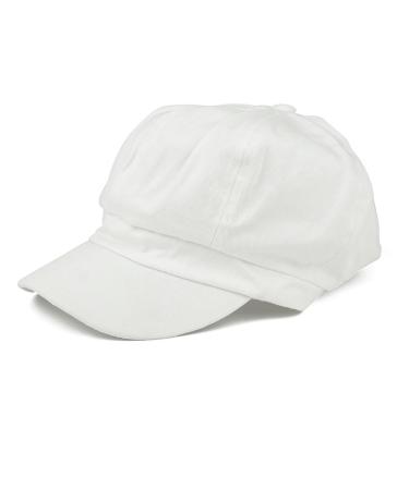Women's Lightweight 100% Cotton Soft Fit Newsboy Cap with Elastic Back One Size-Large White