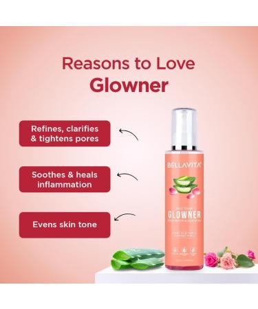 Bella Vita Organic Glowner Face Toner - Alcohol-Free Rose Water 200ml | Pore Minimizing & Tightening Natural Spray for Glowing Skin - All Skin Types - Buy Online on GoSupps.com