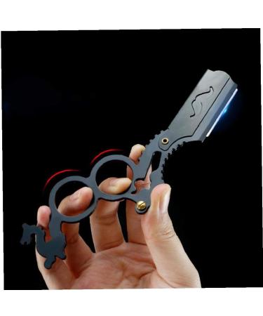 NAISICATAR Straight Cut Throat Razor - Double Finger Ring Razor Knife for Mustache Shaving | Precision Black Barber Razor for Smooth Shaves - Buy Online on GoSupps.com