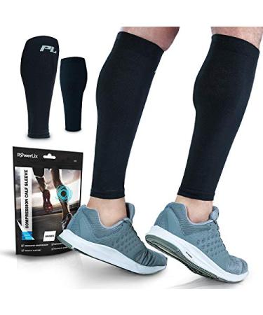 POWERLIX Calf Compression Sleeve (Pair)  Supreme Calf Cramp & Shin Splint Sleeves for Men & Women  Leg Compression Socks 20-30 mmHg  Great for Pain Relief, Running, Work, Travel, Sports & More Large/X-Large (1 Pair) Black