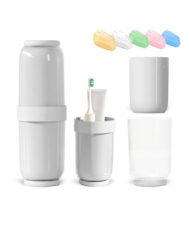 Toothbrush Travel Case 4 Cups Inside - Family Travel Toothbrush Holder with Cover and Vent Holes Toothbrush Case with 5 Toothbrush Covers for Toothbrush Toothpaste (White)