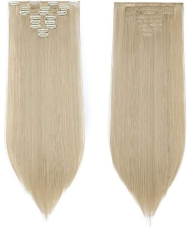 Silk-co Clip in Hair Extensions - 100% Synthetic 23 Inch Straight Blond & Bleach Blond Hairpieces - 8pcs for Full Head Coverage - Buy Online on GoSupps.com