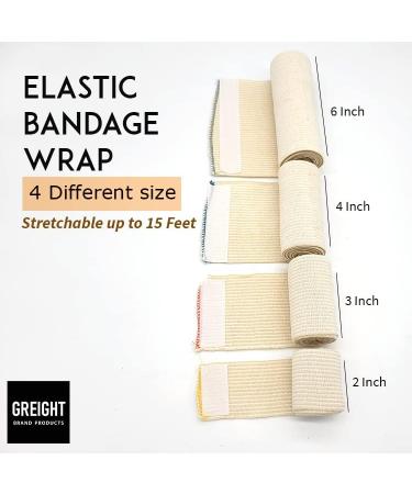 Premium Cotton Elastic Bandage Wrap - 4 Pack (Sizes 2 3 4 6) | Compression Wrap for Sprains & Injuries - International Shipping Available - Buy Online on GoSupps.com