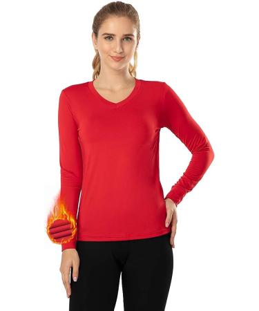 Subuteay Women's Thermal Top - Fleece Lined Long Sleeve Shirt (Red, Small) - Buy Online on GoSupps.com
