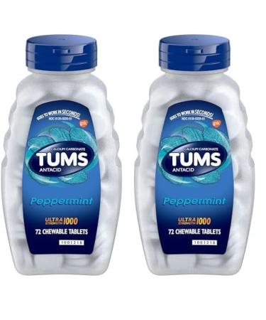 TUMS Ultra Strength Chewable Antacid Tablets for Heartburn Relief Peppermint - 72 Count (Pack of 2)