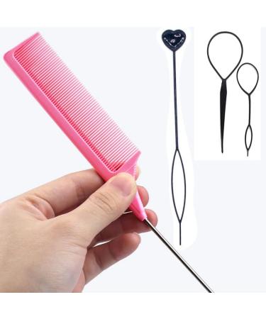 1 PCS Steel Pin Rat Tail Combs for women -2Pcs Braid Tool Loop - 1PCSBraid Ponytail Styling Maker hair tools for styling styling comb