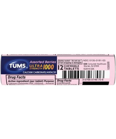 TUMS Ultra Strength Antacid Chewable Tablets Assorted Berries - 12 Count