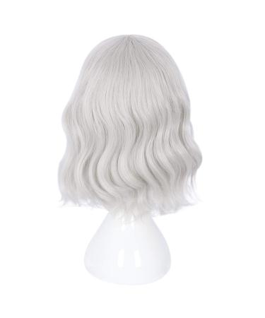 Women's Short Bob Wig with Bangs Curly Wavy Harajuku Style - Silver White Color - Perfect for Daily Wear, Halloween, and Cosplay Parties - Buy Online on GoSupps.com