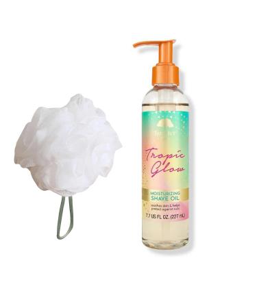 T H Tree Hut Tropic Glow Shave Oil Set! Includes Shave Oil and Loofah! Formulated With Real Sugar, Certified Shea Butter And Capuacu! Soothes and Moisturizes Skin! (Tropic Glow Bare)